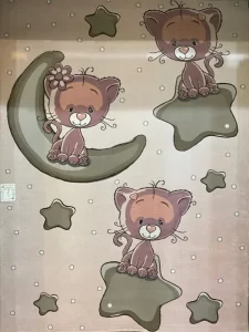 فرش کودک طرح ماه و ستاره و گربه