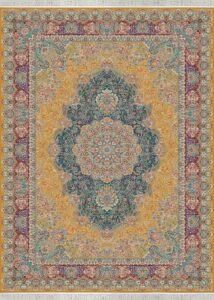 فرش 1500شانه طرح کشمیر ابریشم ریشه دستی