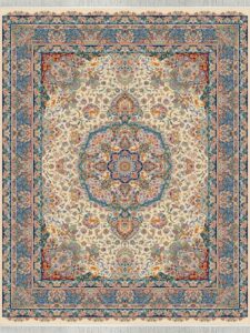 فرش 1500 شانه طرح گلین کرم استخوانی