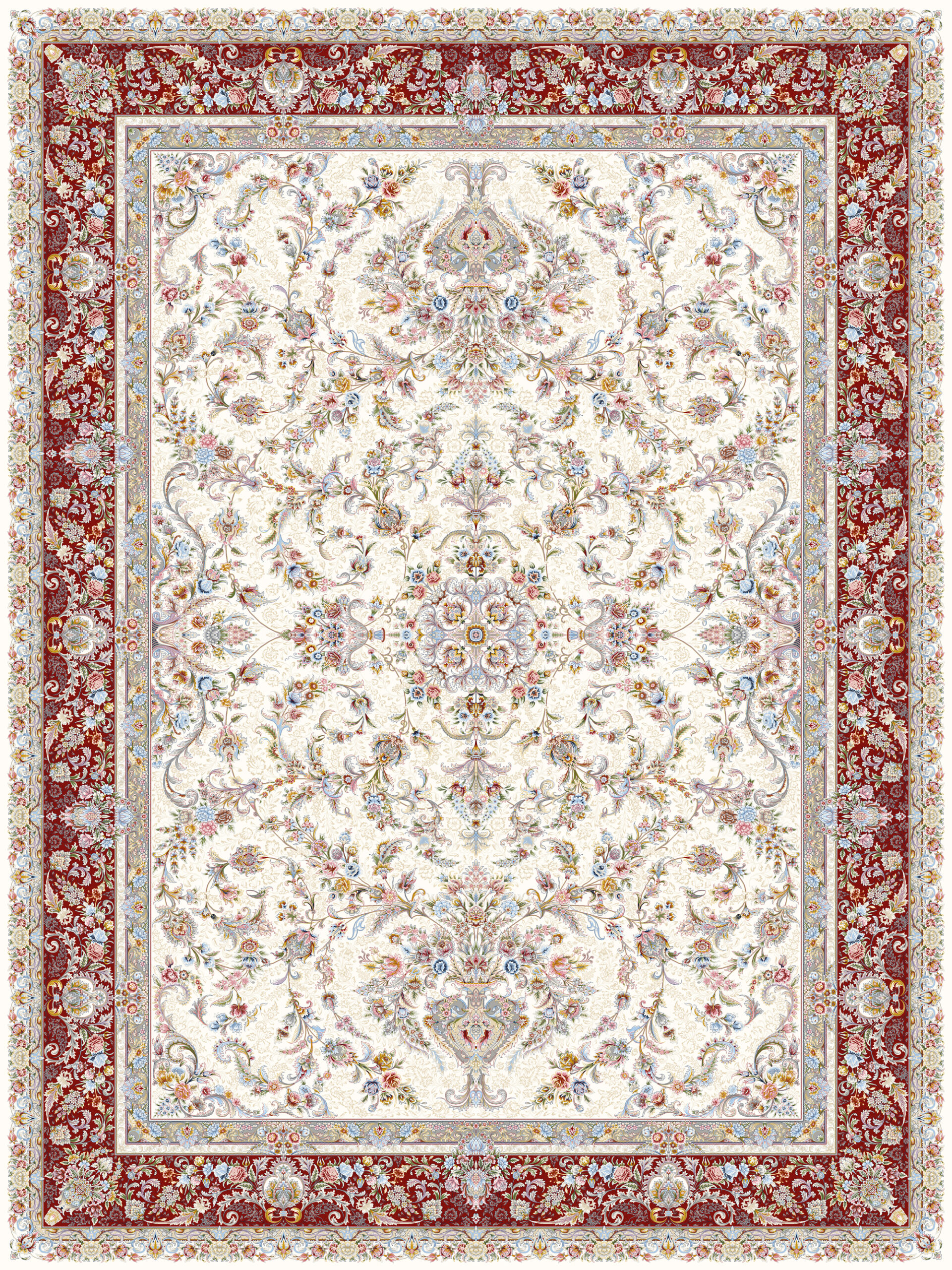 گلباران کرم حاشیه لاکی فرش 1500 شانه طرح گلباران